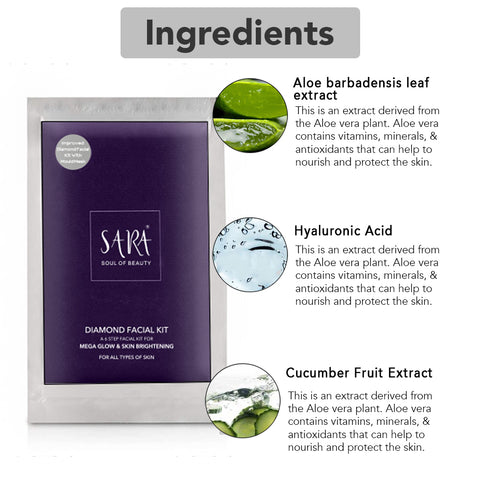 Sara Diamond Facial Kit (Mega Glow Ultra Bright) Pack Of 6 | 6x62g